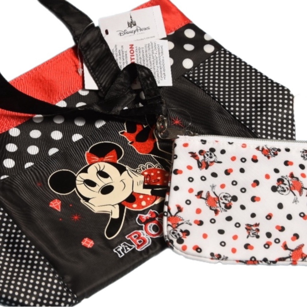 Disney purse Minnie Mouse dot, coin purse included , tote bag, washable